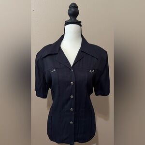 Impressions of California Black blouse w/ decorative metallic pockets
